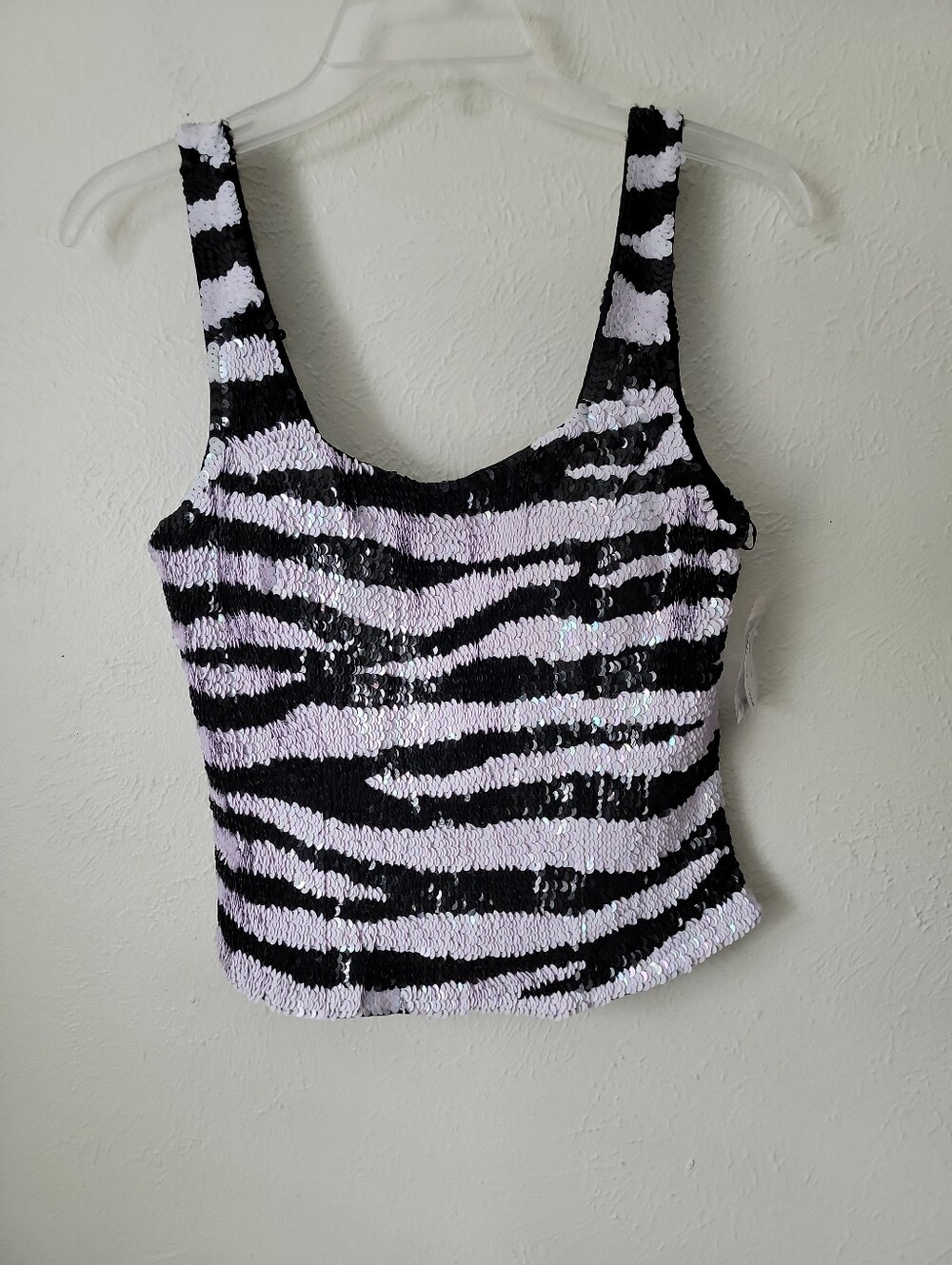 Vintage Sequin Zebra Tank Top - Black & White Silk Sequin Nwt